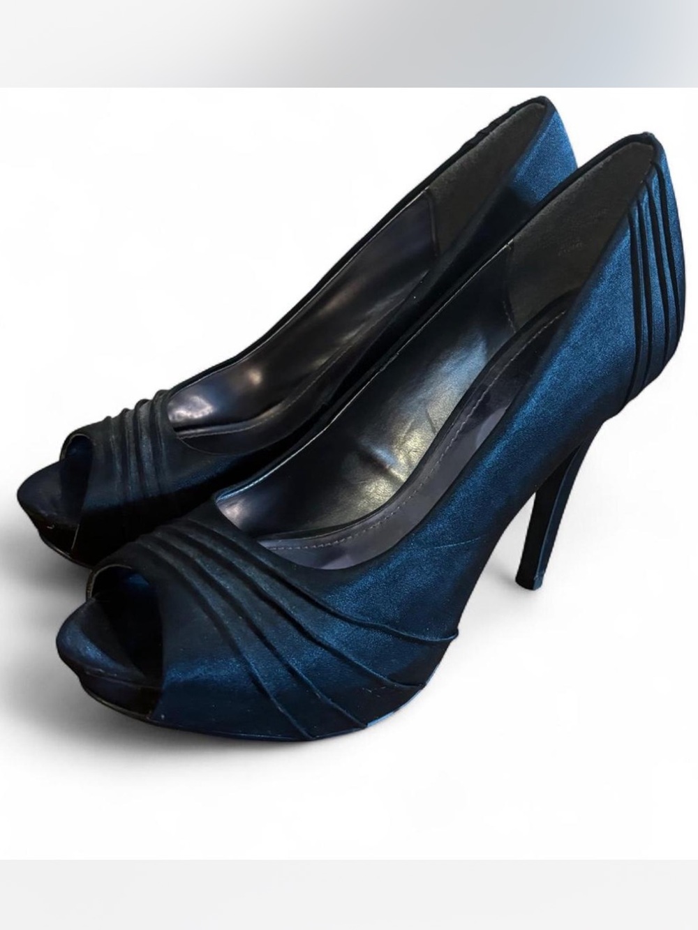 jf j.ferrar Midnight Black Satin Peep-Toe Heels